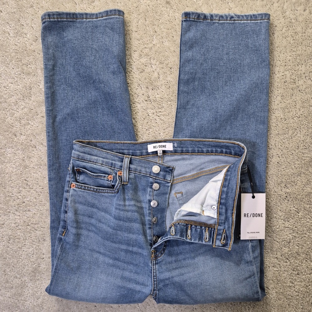 RE/DONE Jeans 70s Stove Pipe Straight Leg Womens 27 Blue Ankle Comfort Mom 90s